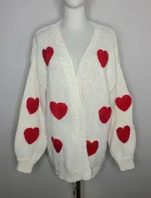 Bibi Heart Sweater Valentines Day Love Women's‎ Open Knit Cardigan Size XL