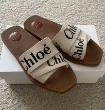 Chloé Flat Sandals Woody Logo Ribbon Slide