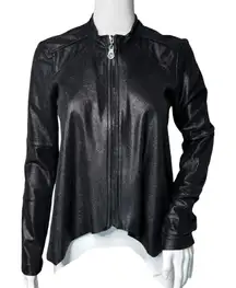 Guess‎ Jacket Womens XS Black Lightweight Vegan Leather Cropped Edgy Rocker Punk