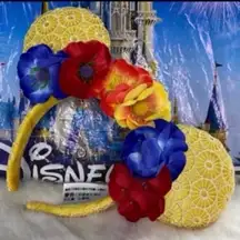 Disney parks yellow lace flower crown Minnie Mouse ears dia de los muertos