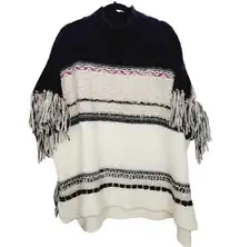 a.n.a A New Approach Womens Medium Bohemian Chunky Knit Fringe Poncho Sweater