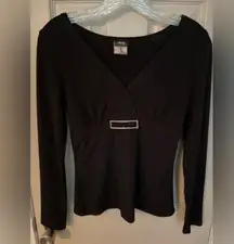 Vanity vintage fitted empire waist top with silver buckle-like embellishment.​