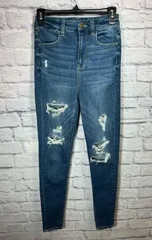 American Eagle  distressed Curvy Super High Rise Jeggings dark wash size 4