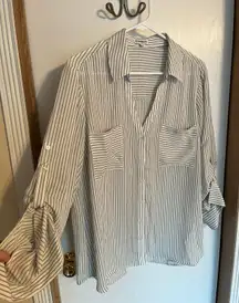 EXPRESS Gray White Striped Blouse