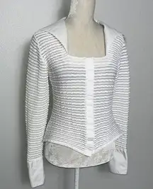 White button down long sleeve stretchy open collar Size 44 or us size 16 nwt