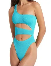 Bond-Eye Rico Cutout One Shoulder One Piece Swimsuit in Teal NWT