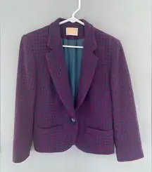 Pendelton Vintage Blazer 8 Single Button Pink Blue Wool Houndstooth