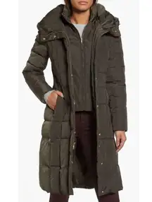 Cole Haan green bib front feather down fill puffer jacket long small