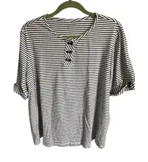 Appleseed's Striped Henley Shirt Roll Tab Sleeve‎ Top Casual 1X