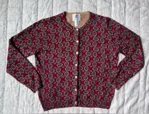 Picture Frame All Over Print on Red Artsy Grannycore Crewneck Button Cardigan-12