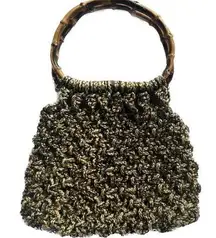 Vintage Macramé Thick Crochet Style Bamboo Handel Jute Bag Beachy Boho Hippie