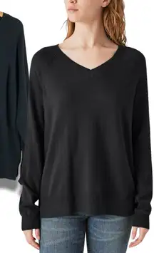 LUCKY BRAND Black Lightweight V-neck Sweater LARGE
