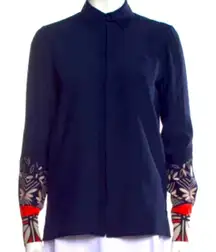 Tory Burch silk navy printed top floral boho classic formal fall designer $300