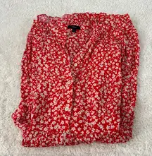 J. Crew Hadid Shirt Dress Large Tossed Bouquet Print Red White Floral Romantic