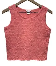 Vtg Christopher & Banks Y2K Smocked Crop Tank Top Sz S‎ Pink Ruffle Hem