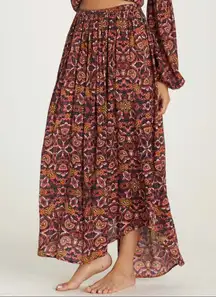 maxi skirt  abstract printed browns, blue, pink & white size M NWT