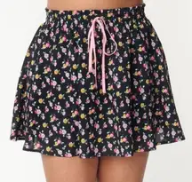 Unique Vintage Black & Pink Ditsy Floral Daryl Skort