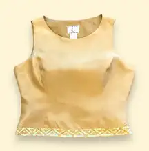 ICE Gold Silk Satin Sleeveless Top – Side-Zip with Sequin Hem Detail - LARGE