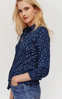HATCH comfort button up in navy white polka dot contemporary classic maternity