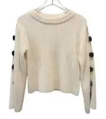 MILLY Pom Pom Sleeve Ribbed Knit Sweater in Ivory size XS