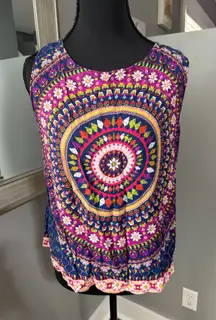 Renee C. Boho Mandala Floral Kaleidoscope Tank Size Medium.