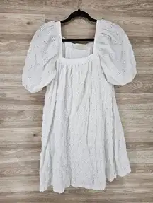 Anthropologie Womens XS White Eyelet Puff Sleeve Babydoll Dress