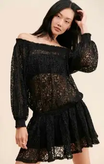 Free People One Party Carina Meadow Black Lace Mini Dress and Tube Top Set Large