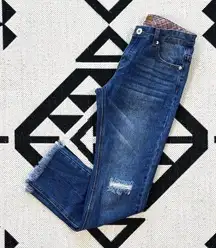 POL Raw Frayed Hem Distressed Mid Rise Straight Leg Jeans Medium