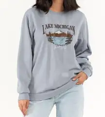 Full Tilt blue Lake Michigan embroidered crewneck sweatshirt