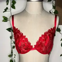 Victoria’s Secret Red Mesh Lacey See Through Low Cut Demi Bralette