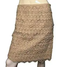 J. McLaughlin Size 6 Nude Beige Lace Tiered Pencil Straight Knee Length Skirt