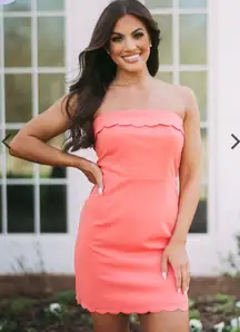 Orange Scalloped Strapless Dress