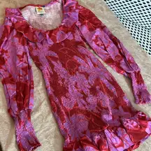 NWOT Farm Rio Living Nature Dress Red Purple Long Sleeve - size XS