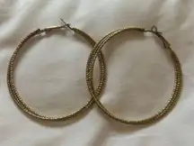 Large Gold Tone Triple Hoop Pierced Earrings 2.5” Super Cute