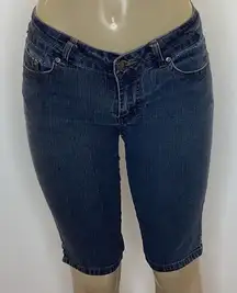 Y2K Size 7 Hip Jeans Smoked Denim Bermuda Shorts With Gold Stiching On Pockets