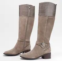 Marc Fisher Wide Calf Knee High Riding Boot in Taupe Suede, Size 11 W New