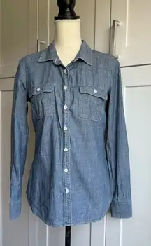 J.Crew Women's Blue Chambray Button-Up Shirt Size S Casual Long Sleeve