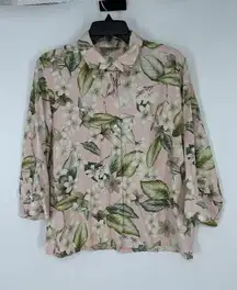 Tommy Bahama Womens Blouse Large Pink Floral Hawaiin 100% Silk 3/4 Sleeve Medium