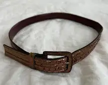 YSL  Yves Saint Laurent Belt Metallic Copper Colored Reptile Embossed Leather