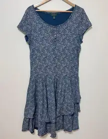 Ralph Lauren Floral Paisley Midi Dress Size Large Blue Cotton Ruffle
