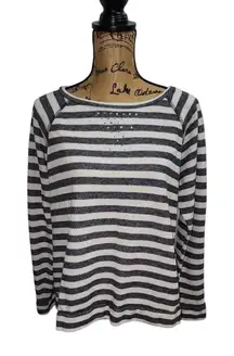 Company Ellen Tracy Striped Rhinestone Sweatshirt‎ Pullover Top XL