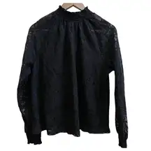 Black Lace Overlay Mock Neck Long Sleeve Blouse Size Large Whimsigoth