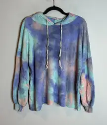 Pink Lily watercolor tie dye waffle hoodie