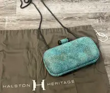 Halston Heritage Blue Lizard Print Frame Clutch