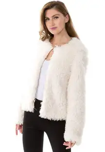 Collection NB by‎ Bernardo Ivory Faux Fur Coat Jacket Womens NWT Sz Medium