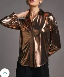 Anthropologie Shiny Button Up Blouse