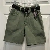 VTG NWT Union Bay Shorts‎ Juniors 5/6 Green Denim High Waist Mom Belt Deadstock