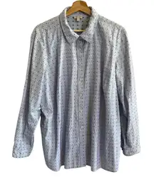 Talbots Womens Oversized Swiss Dot Button Up Top Sz 3X Embroidered Career Preppy