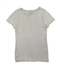 Honey Punch - Ribbed Pointelle Knit Short Sleeve Top in Ivory