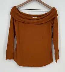 Nordstrom BP. Top Womens Medium Rust Umber Waffle Knit‎ Off the Shoulder Stretch